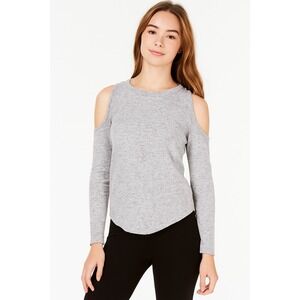 Hippie Rose Juniors' Cold-Shoulder Cozy Sweatshirt Size S Light Grey Marbled